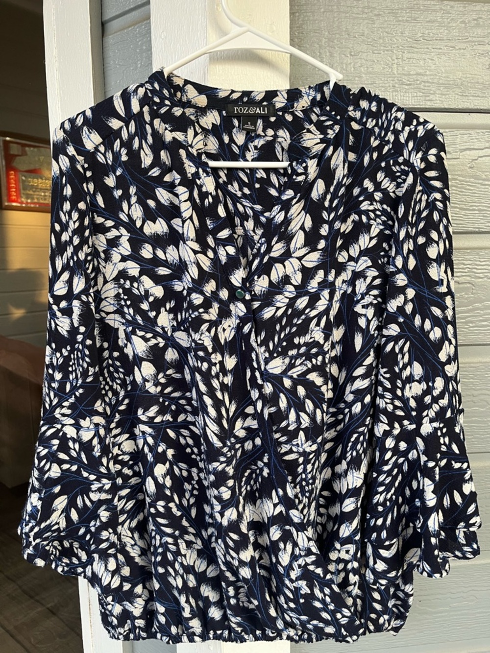 Navy Blue Floral Blouse